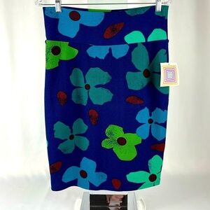NWT LuLaRoe Cassie Pencil Skirt Daisy Flowers 70's Size Medium Blue Green